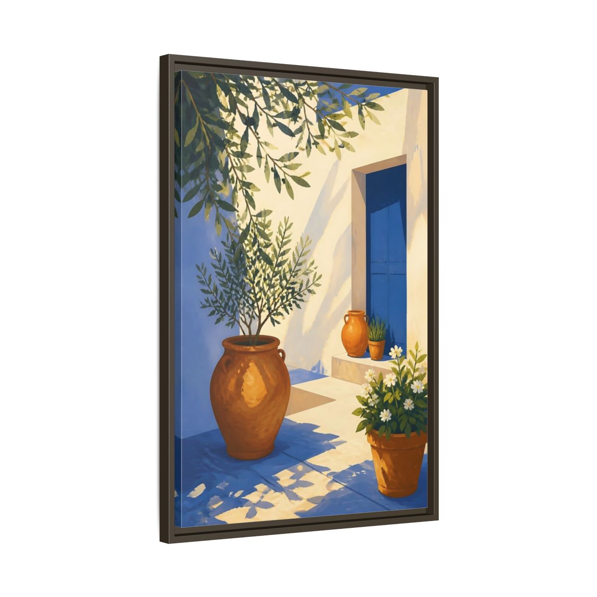 Side Mockup 11. Sunlit Potted Plants shown as framed canvas print