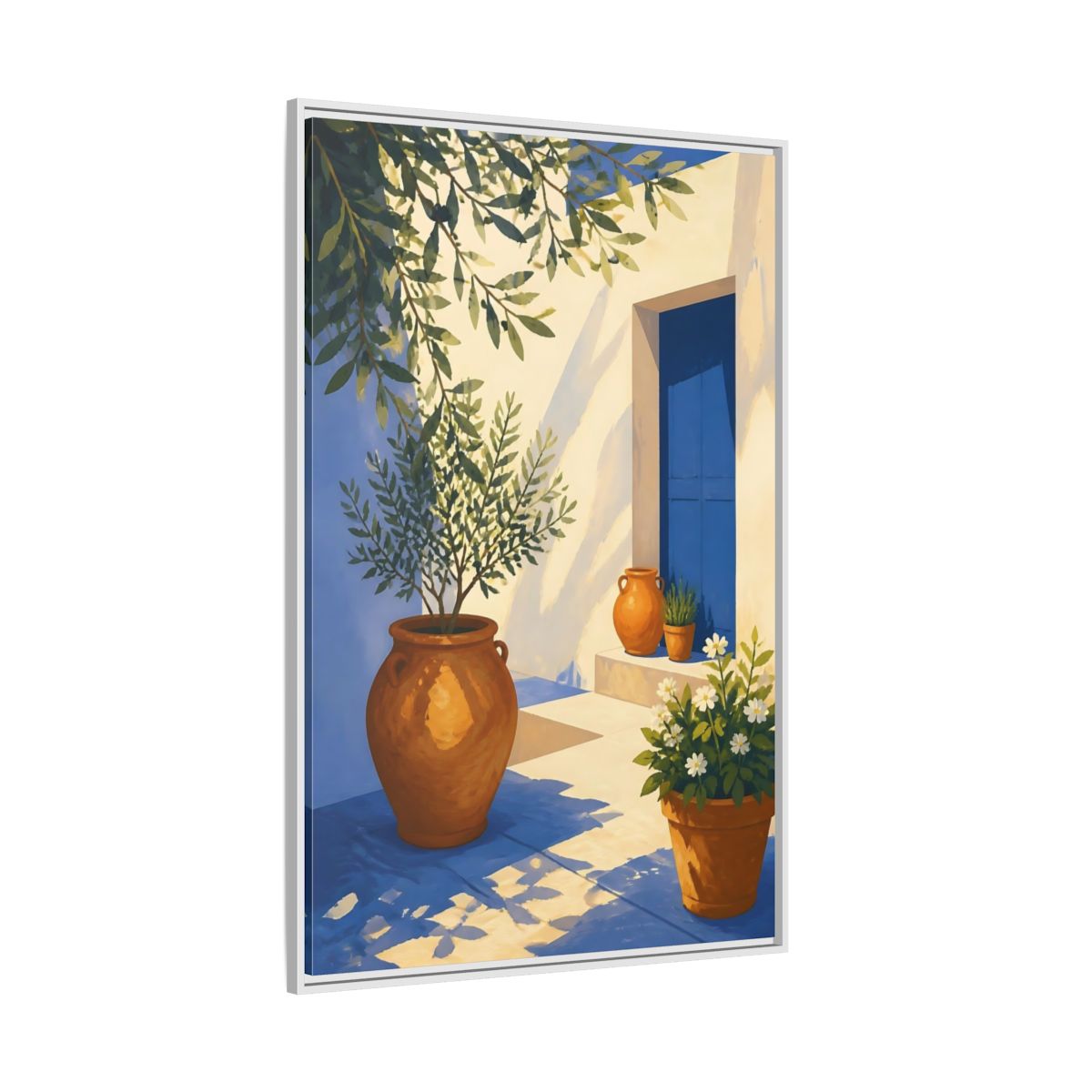 Side Mockup 7. Sunlit Potted Plants shown as framed canvas print