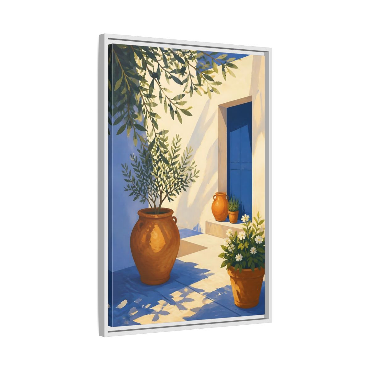 Side Mockup 10. Sunlit Potted Plants shown as framed canvas print