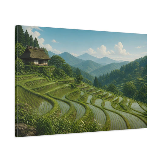 Main Mockup. Sunlit Rice Terraces shown as canvas print