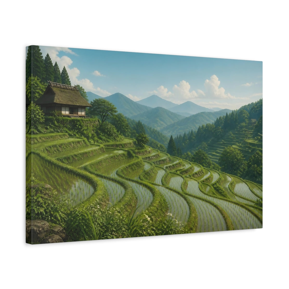 Side Mockup 3. Sunlit Rice Terraces shown as canvas print