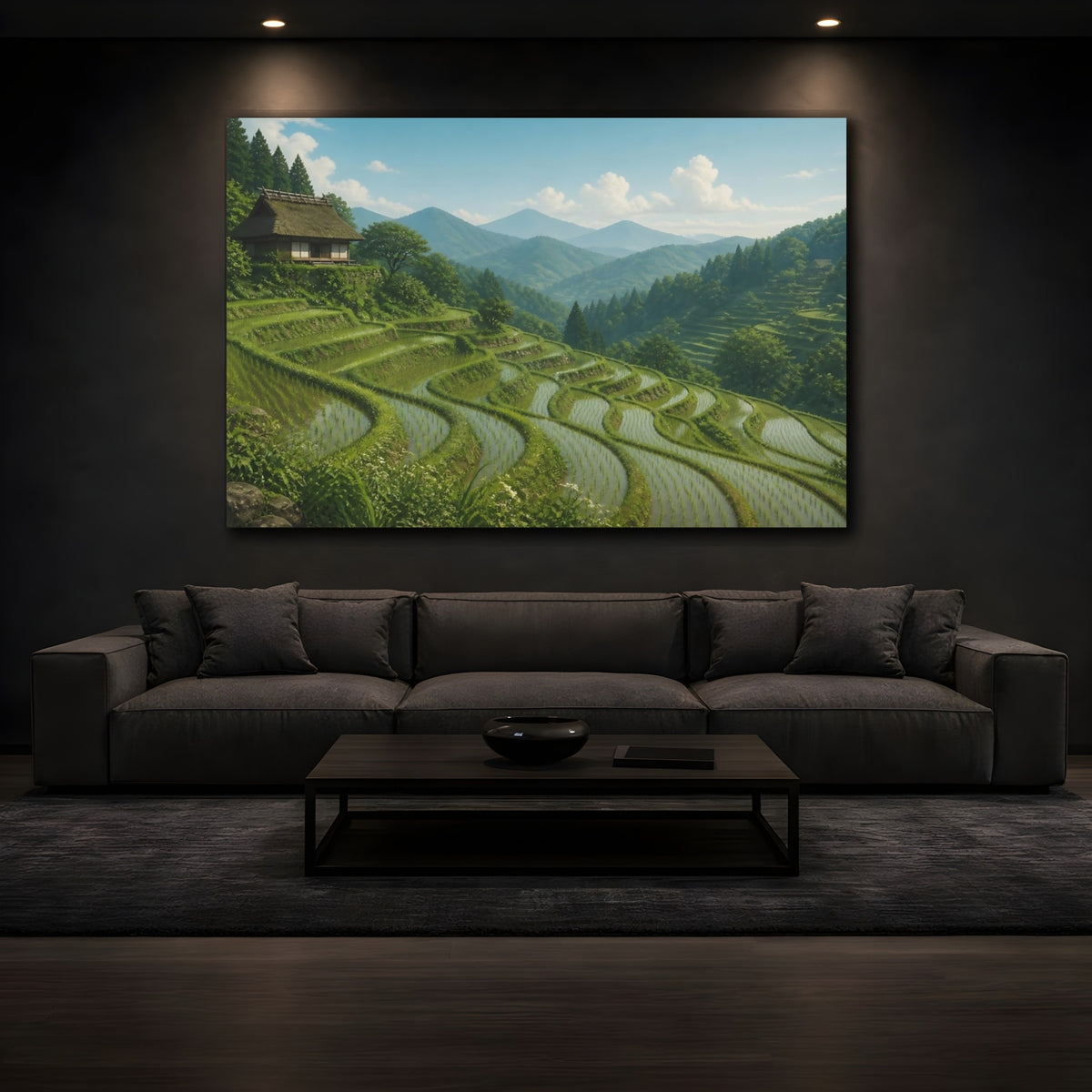 Mockup 3. Sunlit Rice Terraces shown as canvas print
