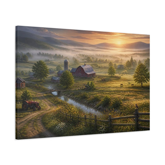 Main Mockup. Sunrise Red Barn shown as canvas print