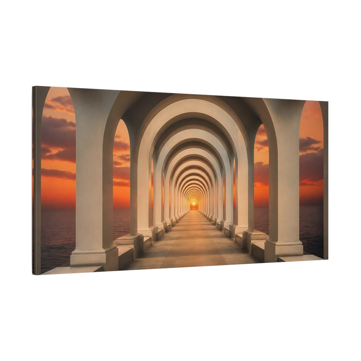 Side Mockup 2. Sunset Archway Corridor shown as canvas print