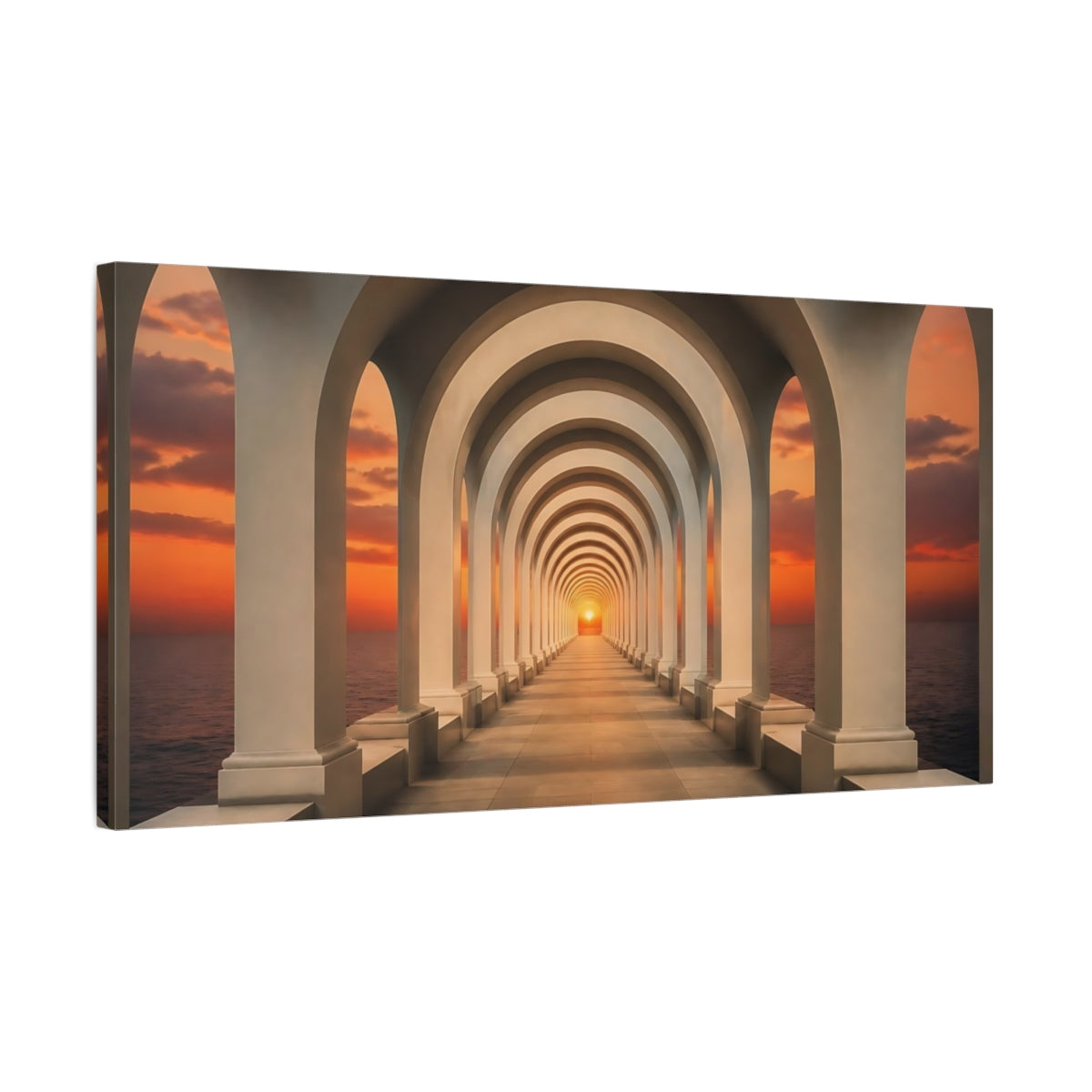 Side Mockup 1. Sunset Archway Corridor shown as canvas print