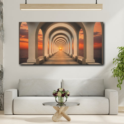 Mockup 2. Sunset Archway Corridor shown as canvas print