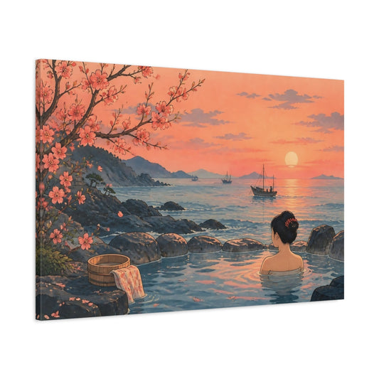 Main Mockup. Sunset Bathing Woman shown as canvas print