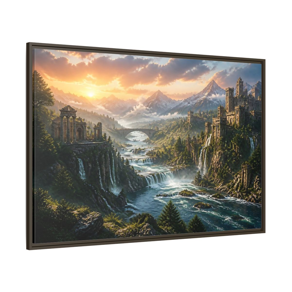 Side Mockup 8. Sunset Castle Ruins shown as framed canvas print