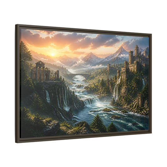 Main Mockup. Sunset Castle Ruins shown as framed canvas print