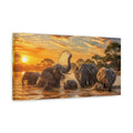 Side Mockup 3. Sunset Elephants Wild Animals shown as canvas print
