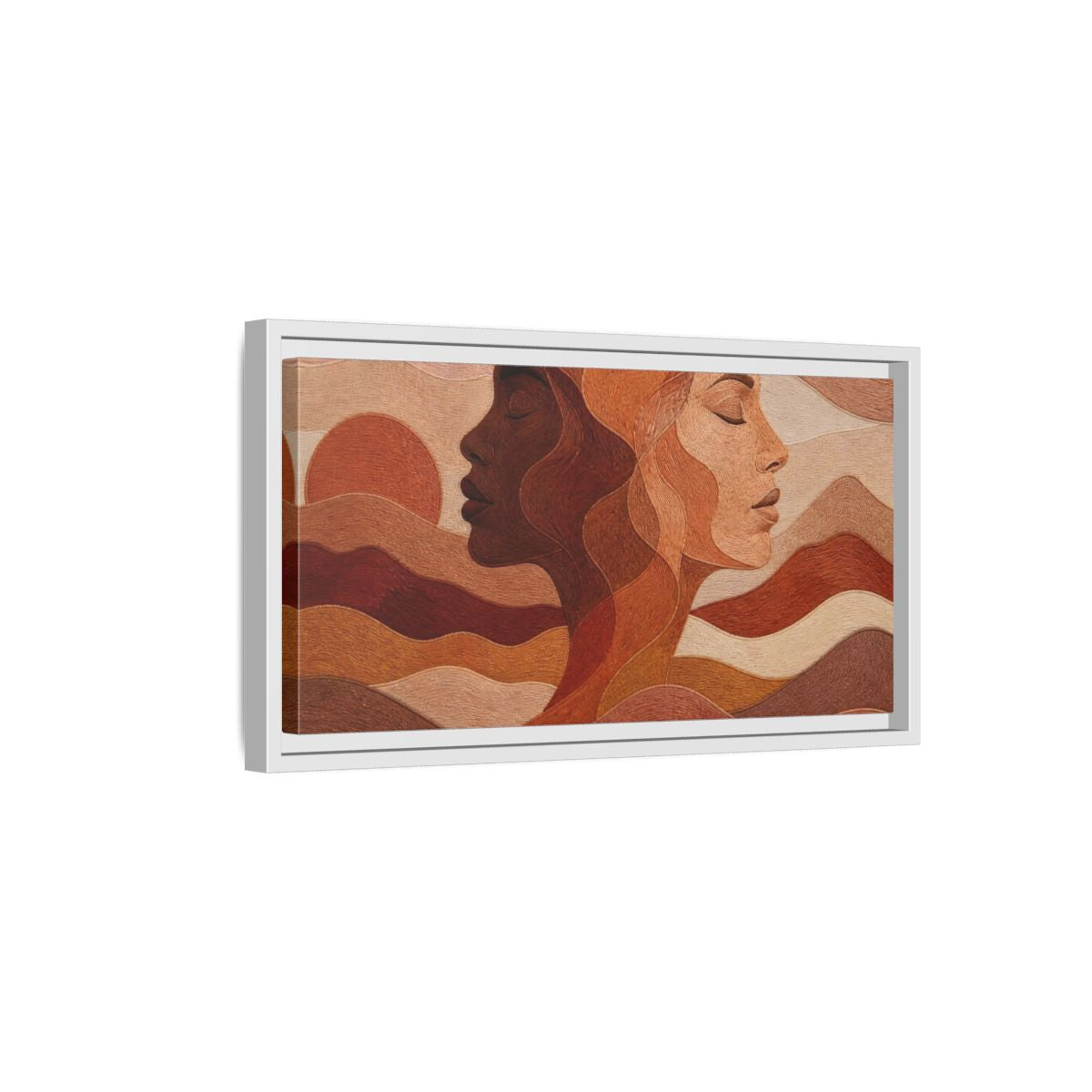 Side Mockup 6. Sunset Female Profiles shown as framed canvas print