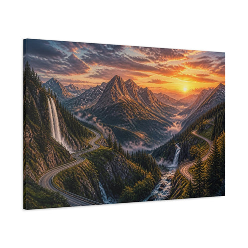 Main Mockup. Sunset Mountain Landscape shown as canvas print