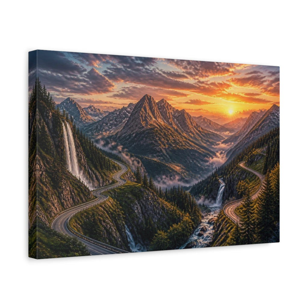 Side Mockup 4. Sunset Mountain Landscape shown as canvas print