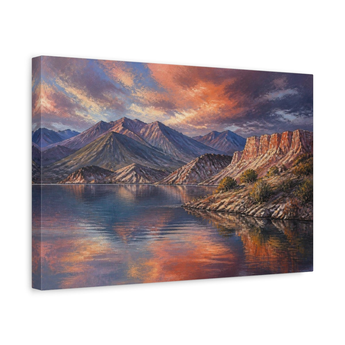 Side Mockup 4. Sunset Mountain Landscape shown as canvas print