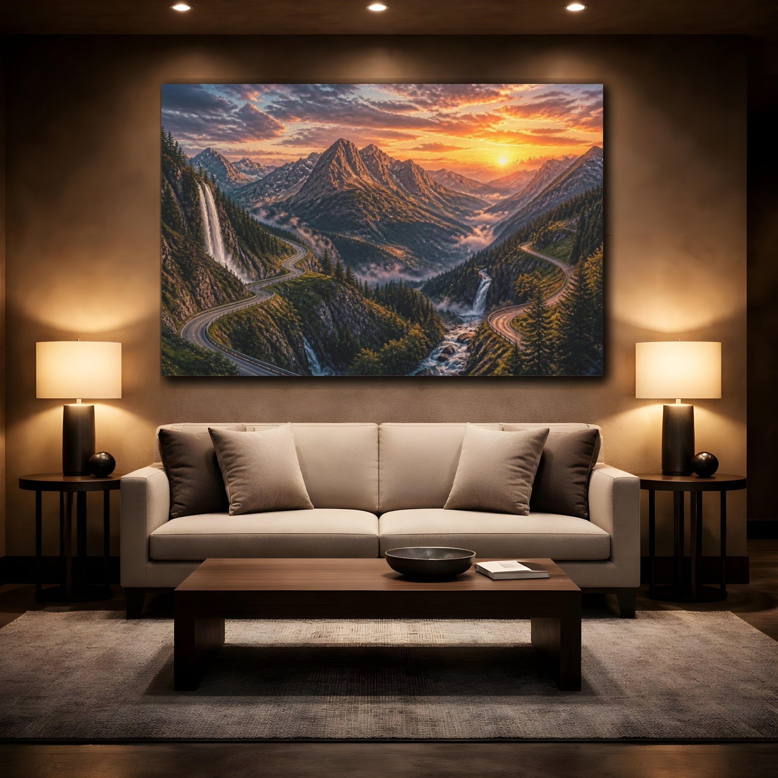 Mockup 2. Sunset Mountain Landscape shown as canvas print
