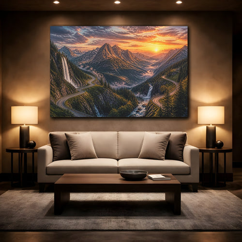Mockup 2. Sunset Mountain Landscape shown as canvas print
