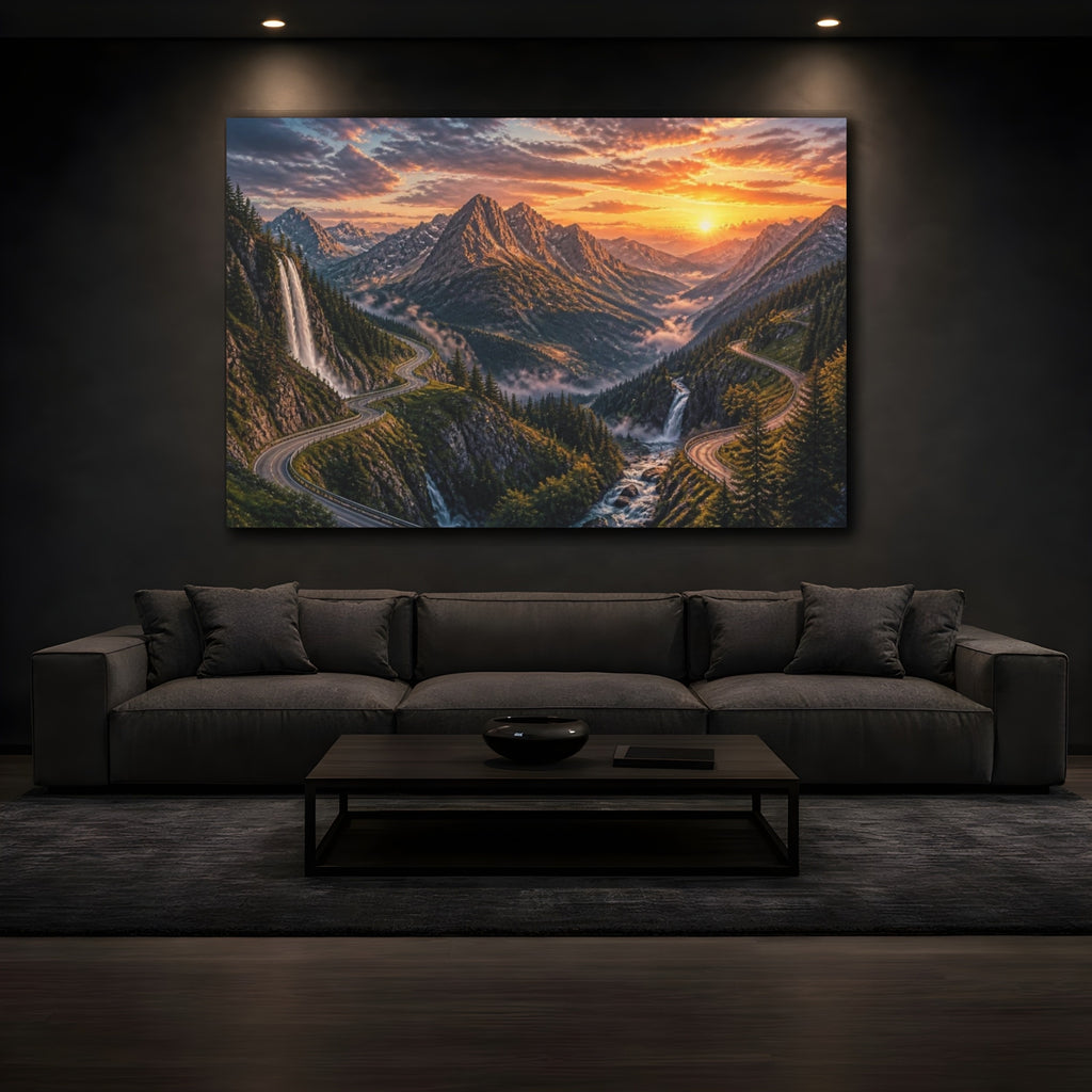 Mockup 3. Sunset Mountain Landscape shown as canvas print