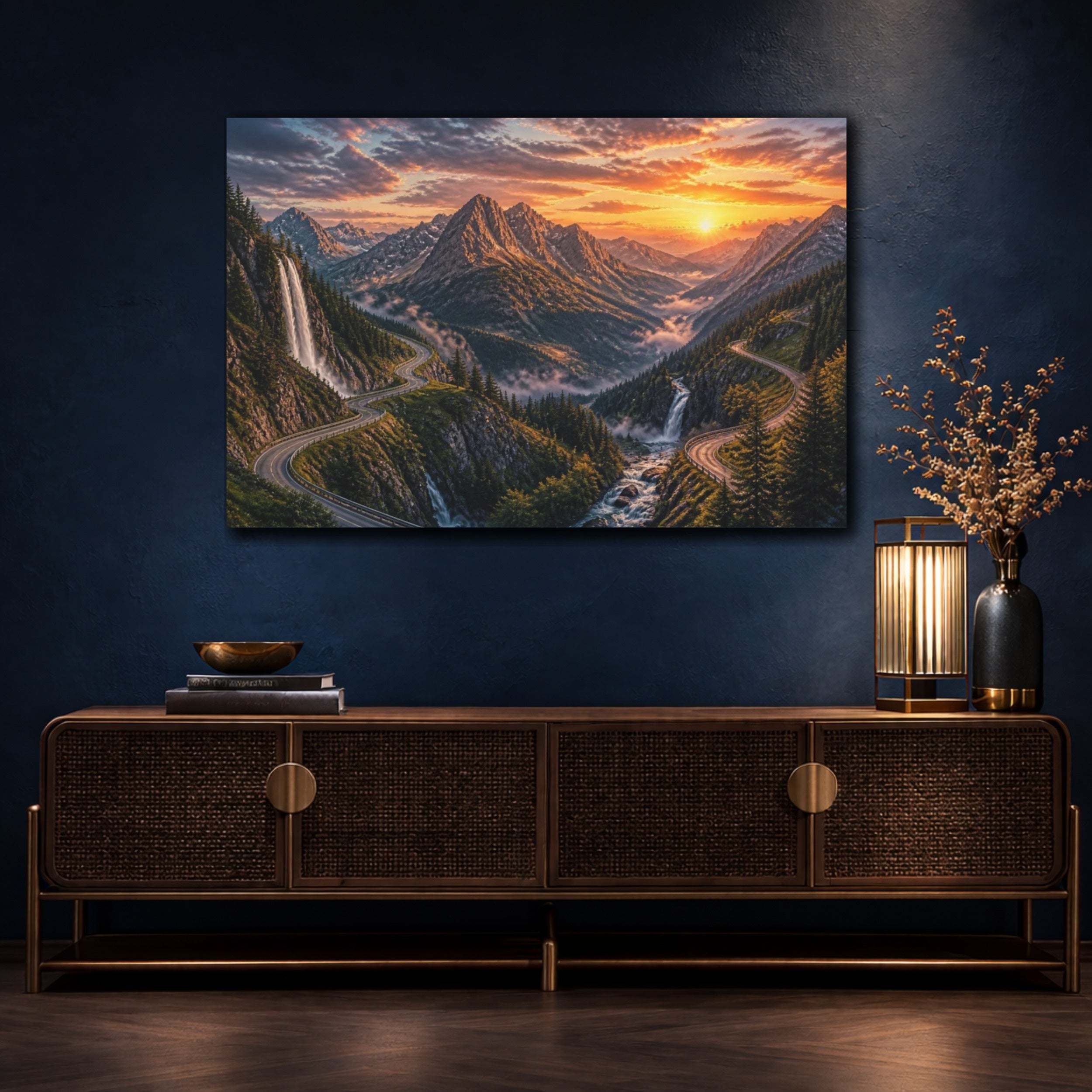 Mockup 4. Sunset Mountain Landscape shown as canvas print