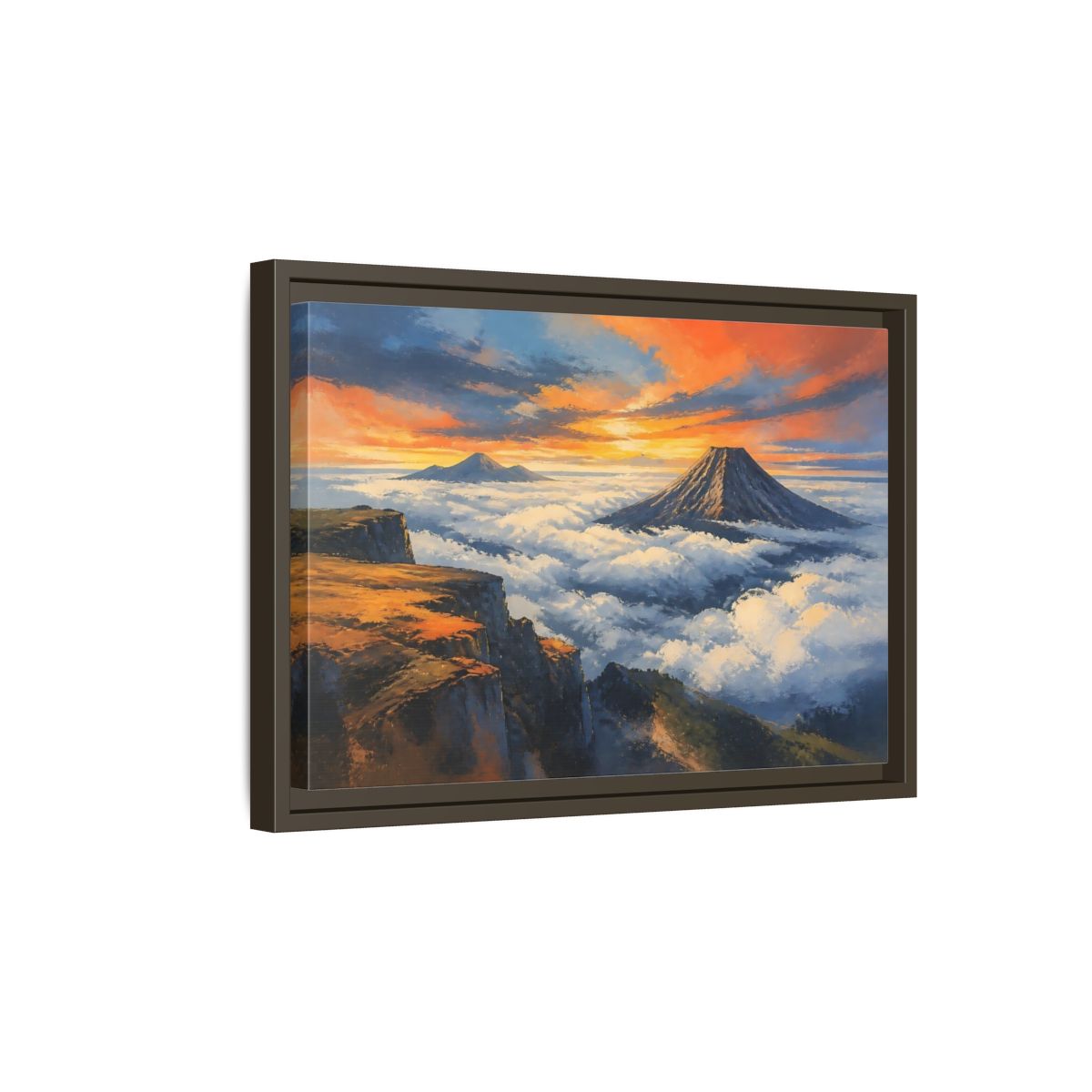 Side Mockup 5. Sunset Mountain Over Clouds shown as framed canvas print