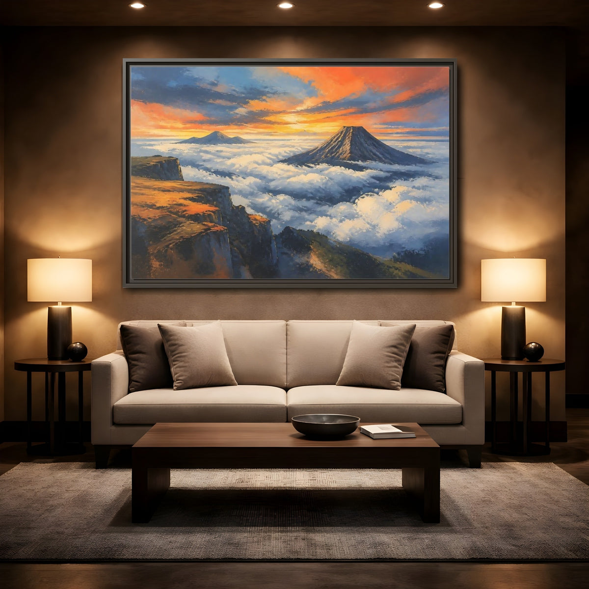 Mockup 2. Sunset Mountain Over Clouds shown as framed canvas print