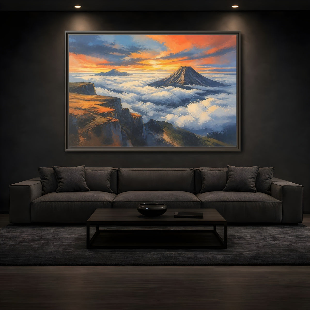 Mockup 3. Sunset Mountain Over Clouds shown as framed canvas print