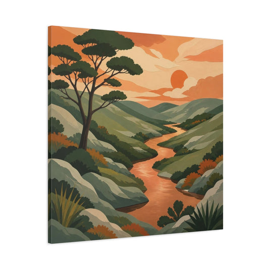 Main Mockup. Sunset River Valley shown as canvas print