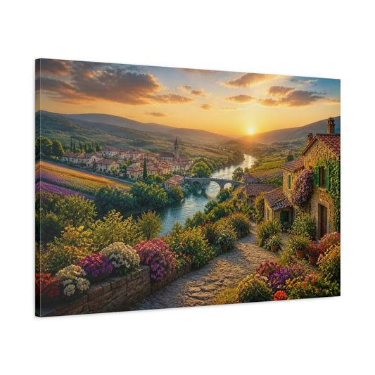 Main Mockup. Sunset Riverside Landscape shown as canvas print