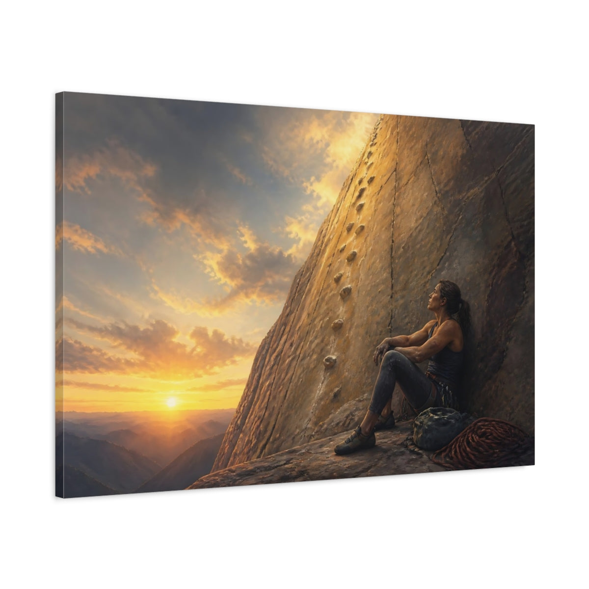 Main Mockup. Sunset Rock Climber shown as canvas print