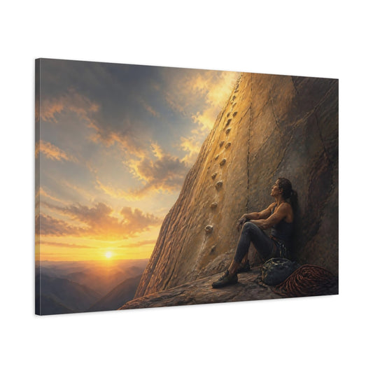 Main Mockup. Sunset Rock Climber shown as canvas print