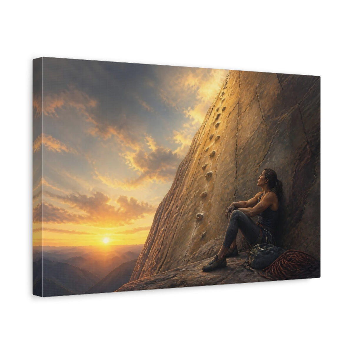 Side Mockup 4. Sunset Rock Climber shown as canvas print