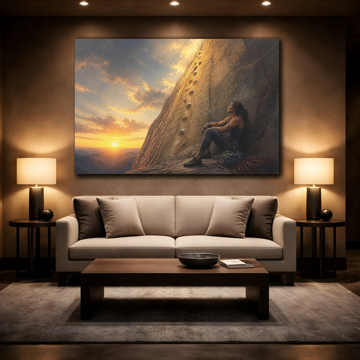 Mockup 2. Sunset Rock Climber shown as canvas print