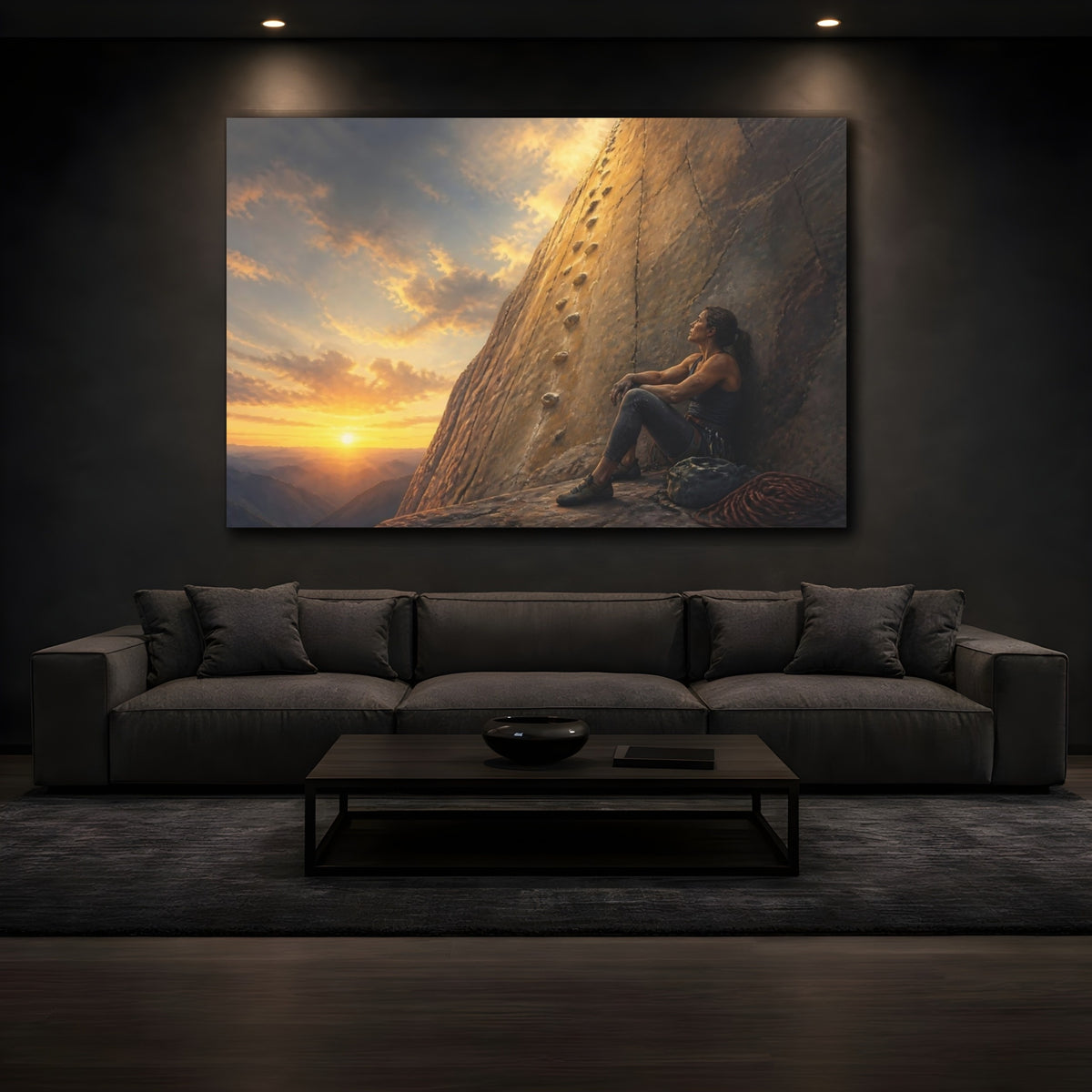 Mockup 3. Sunset Rock Climber shown as canvas print