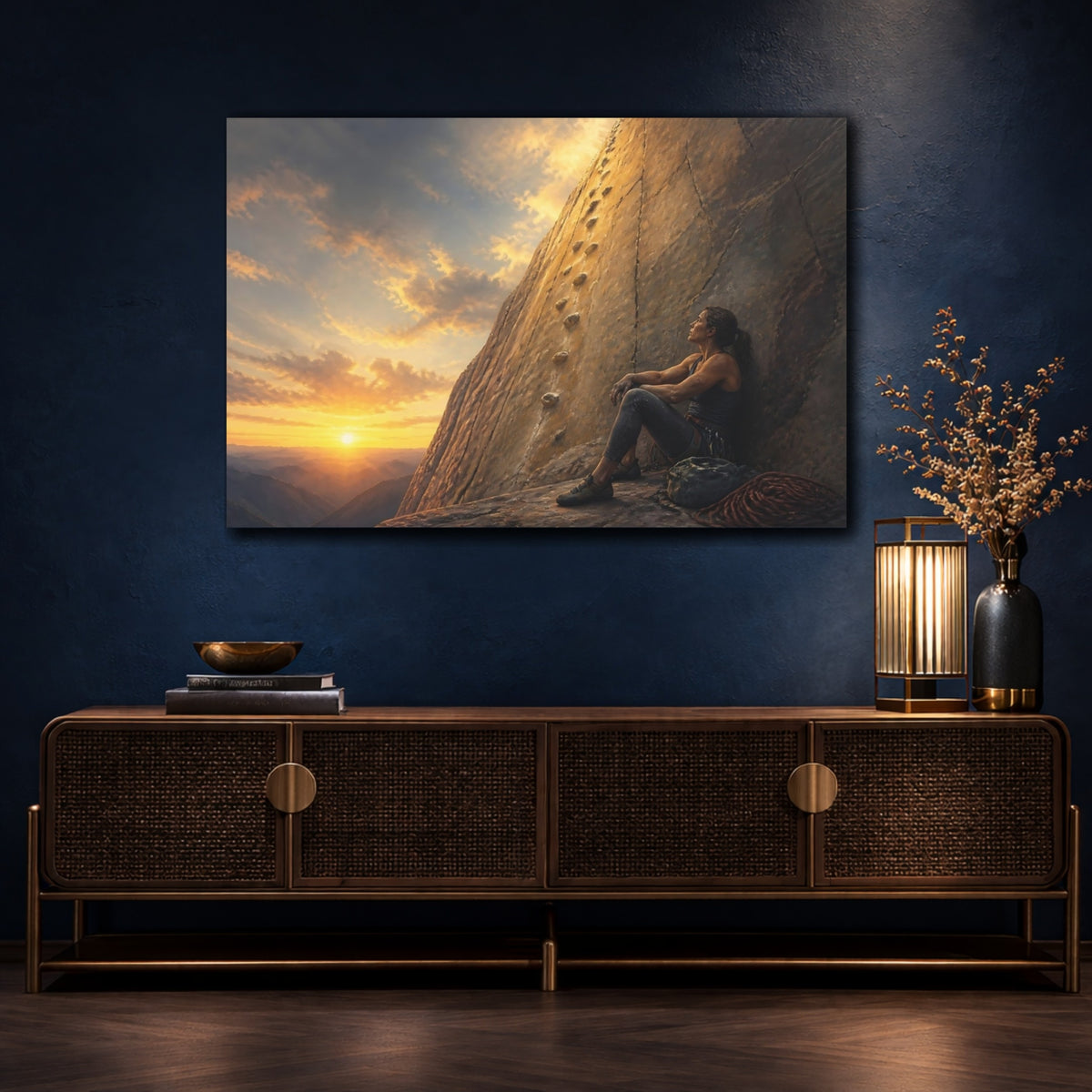 Mockup 4. Sunset Rock Climber shown as canvas print
