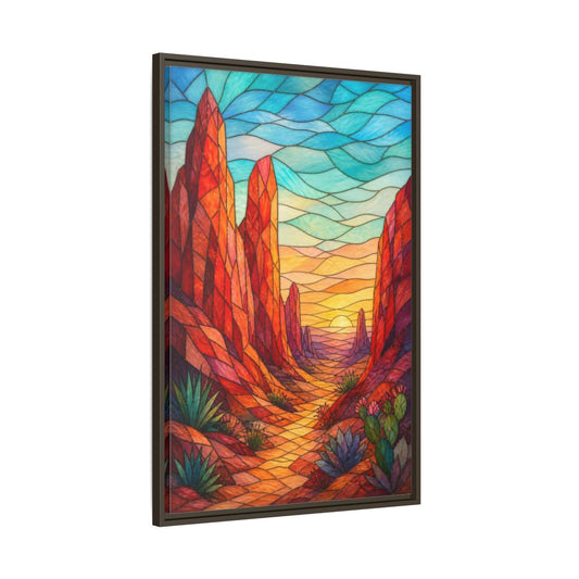 Main Mockup. Sunset Rock Spires shown as framed canvas print