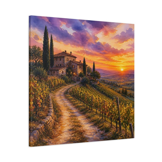 Main Mockup. Sunset Vineyard Villa shown as canvas print