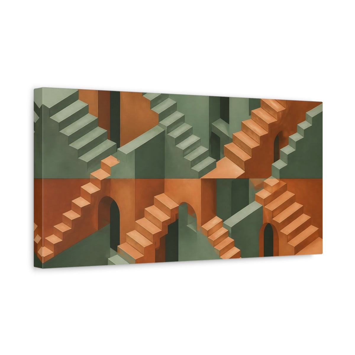 Side Mockup 3. Surreal Staircase Maze shown as canvas print