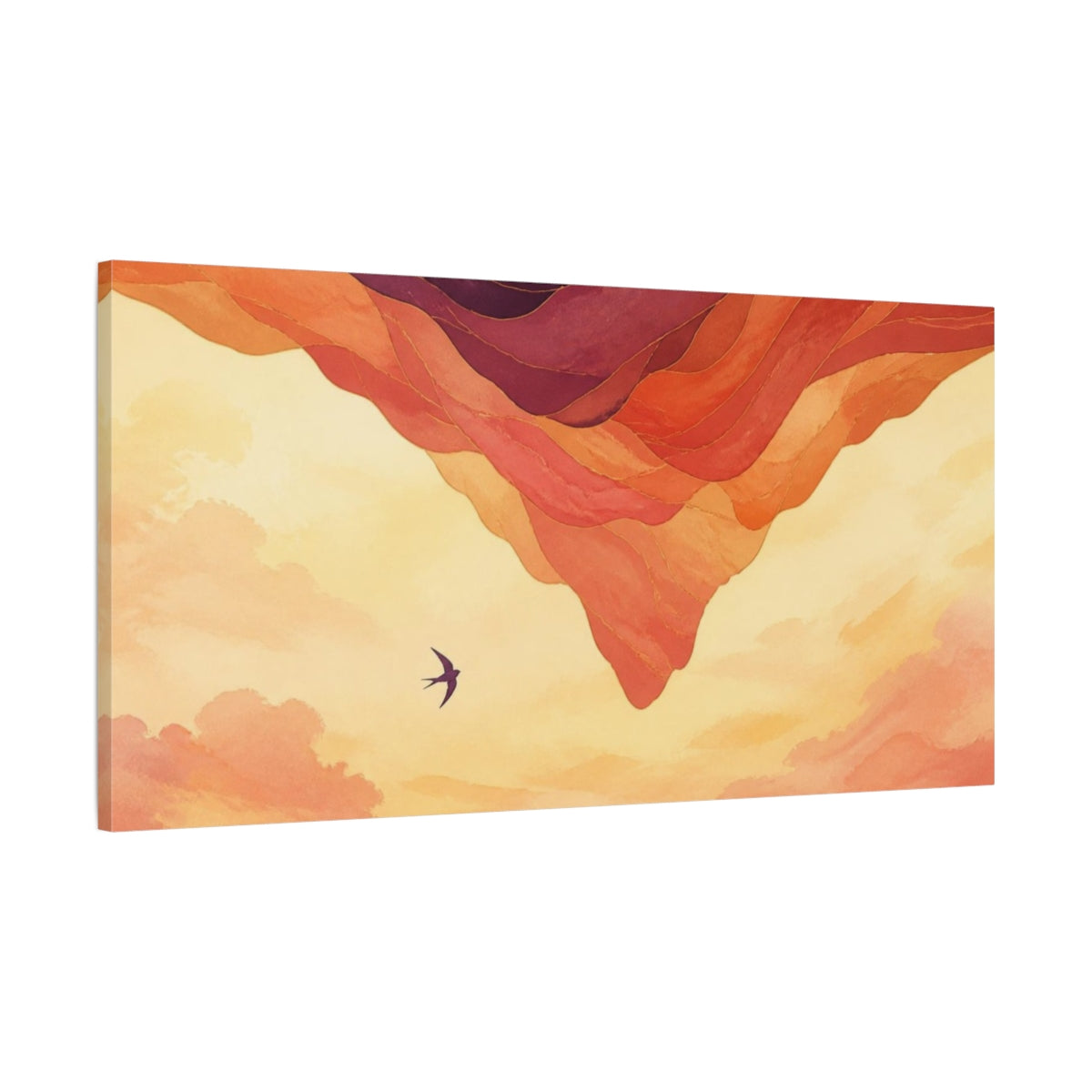 Main Mockup. Swallow Over Amber Layers shown as canvas print