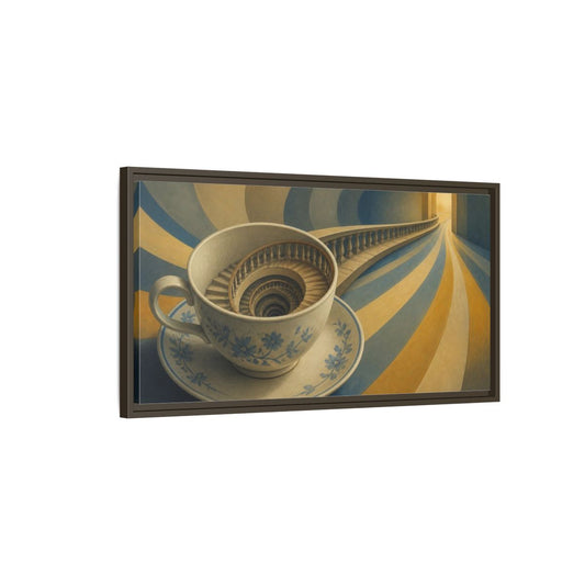 Main Mockup. Teacup Illusion Staircase shown as framed canvas print