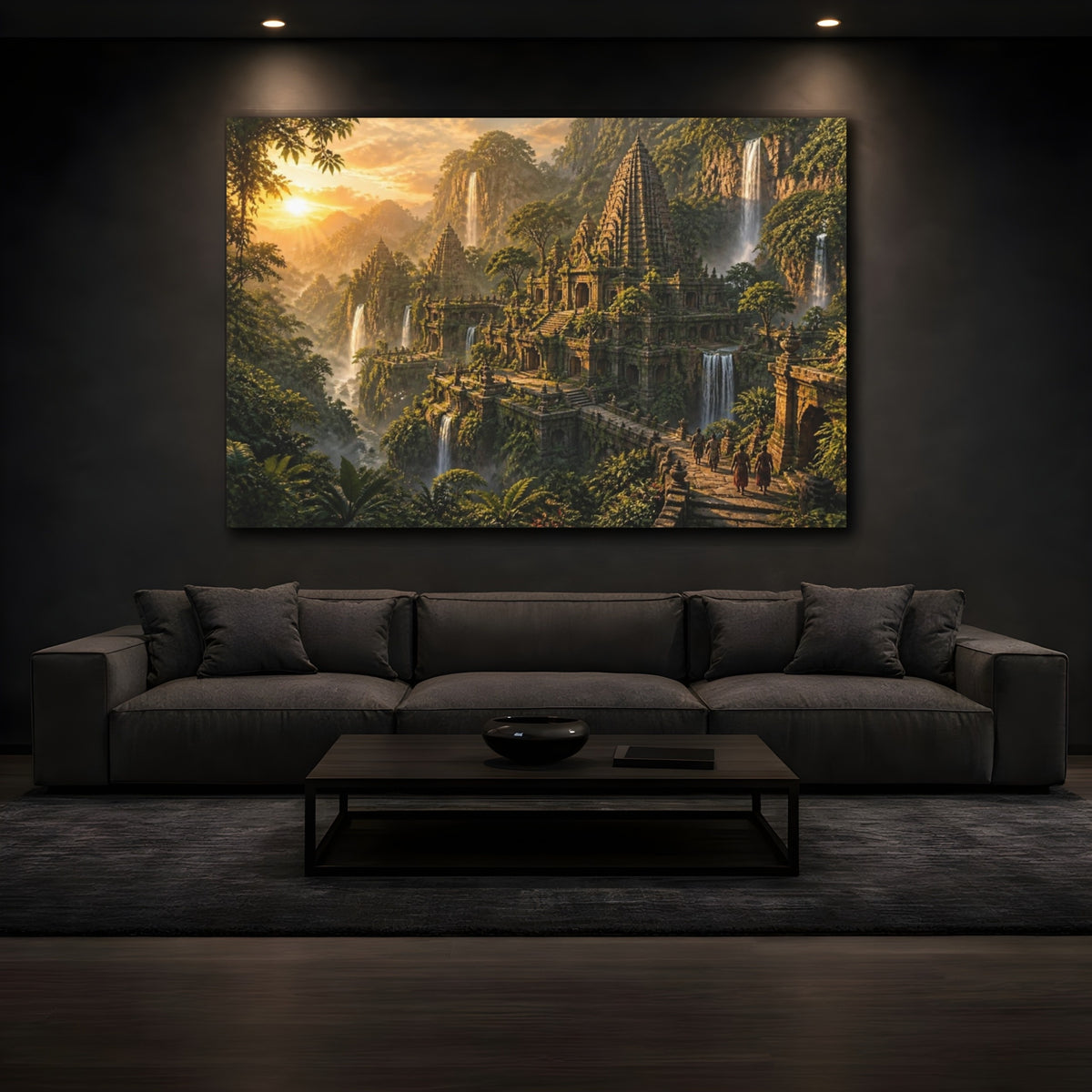 Mockup 3. Temple Landscape At Dawn shown as canvas print