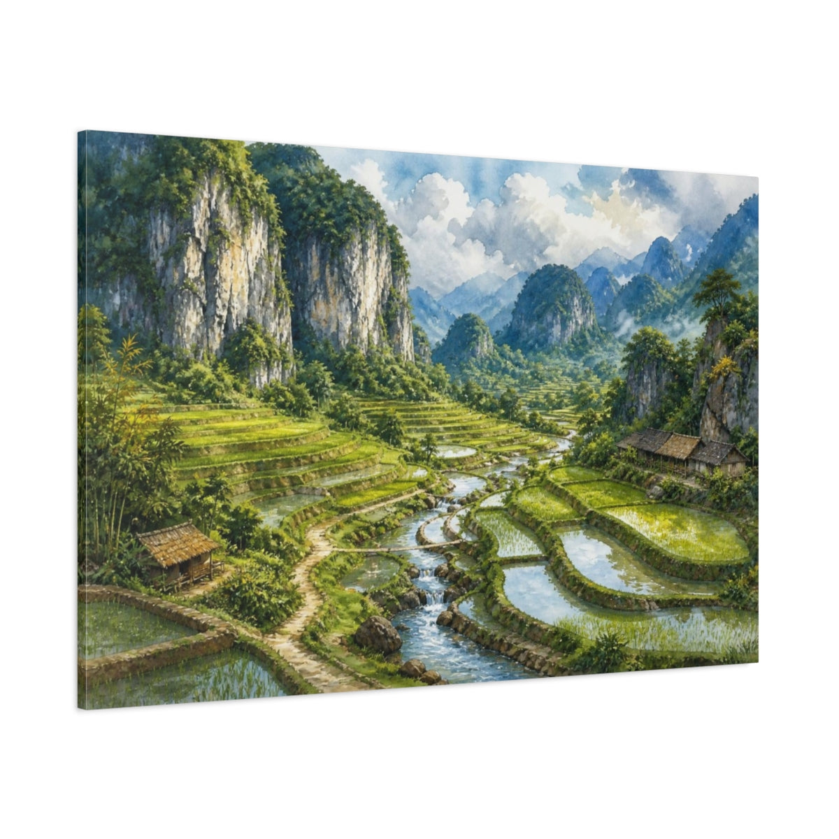 Side Mockup 1. Terraced Rice Landscape shown as canvas print