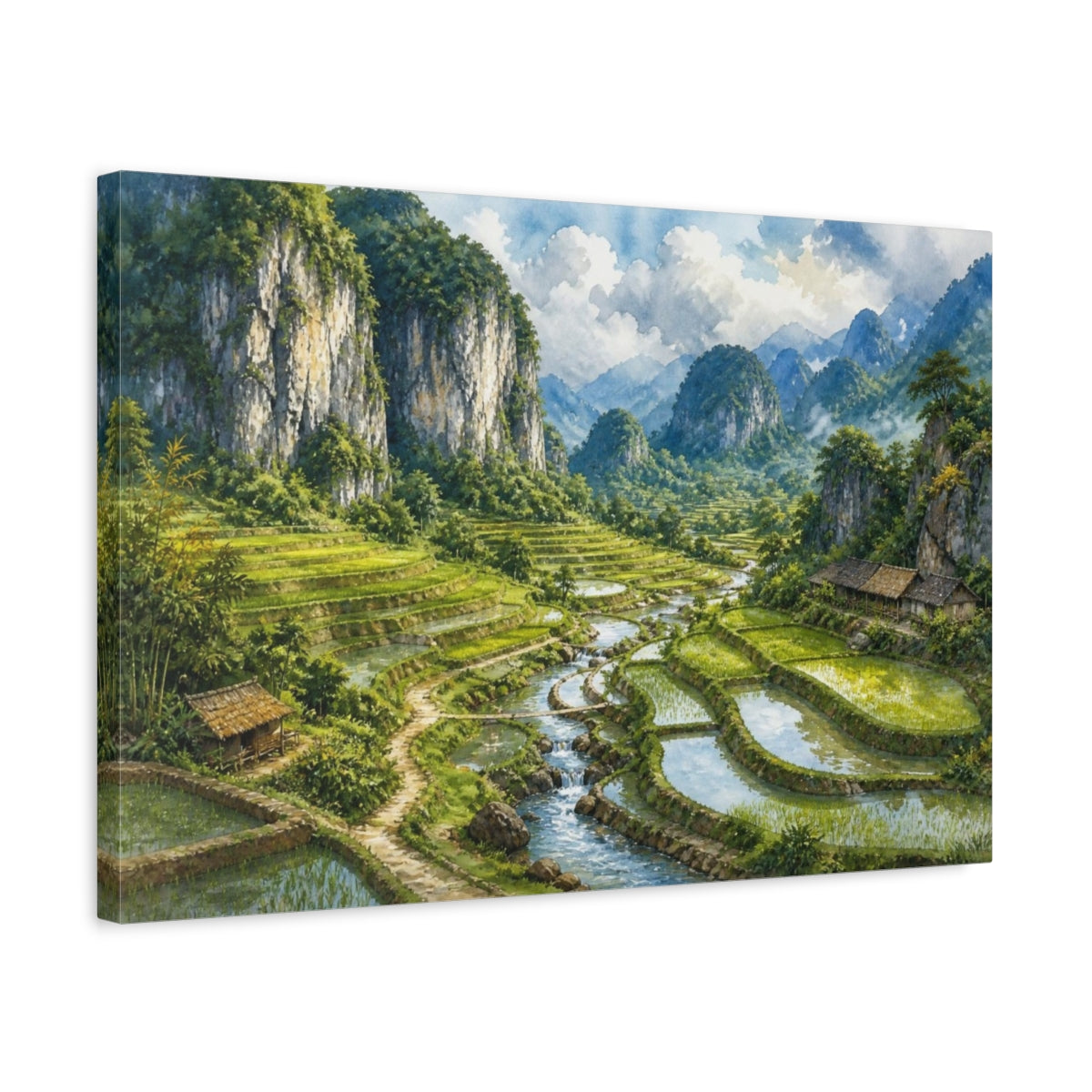 Side Mockup 3. Terraced Rice Landscape shown as canvas print