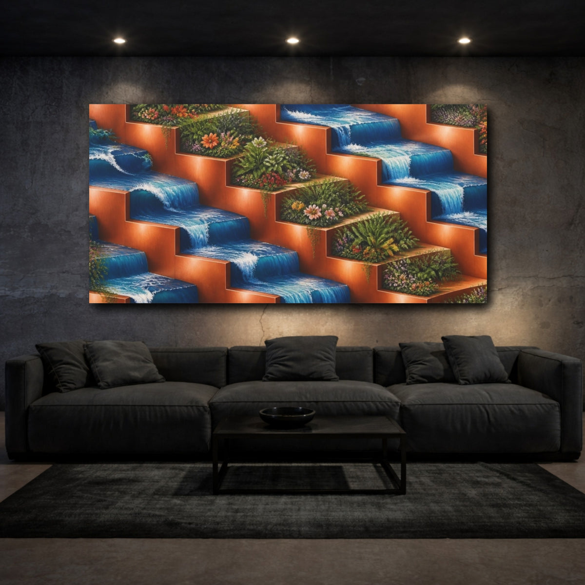 Mockup 3. Terraced Waterfall Illusion shown as canvas print