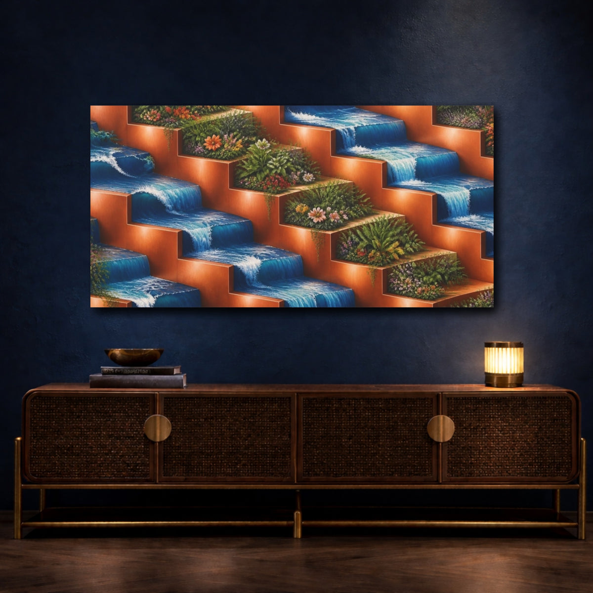 Mockup 4. Terraced Waterfall Illusion shown as canvas print