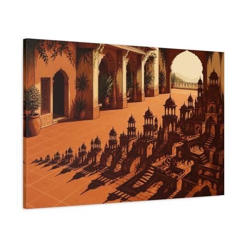 Main Mockup. Terracotta Courtyard Illusion shown as canvas print