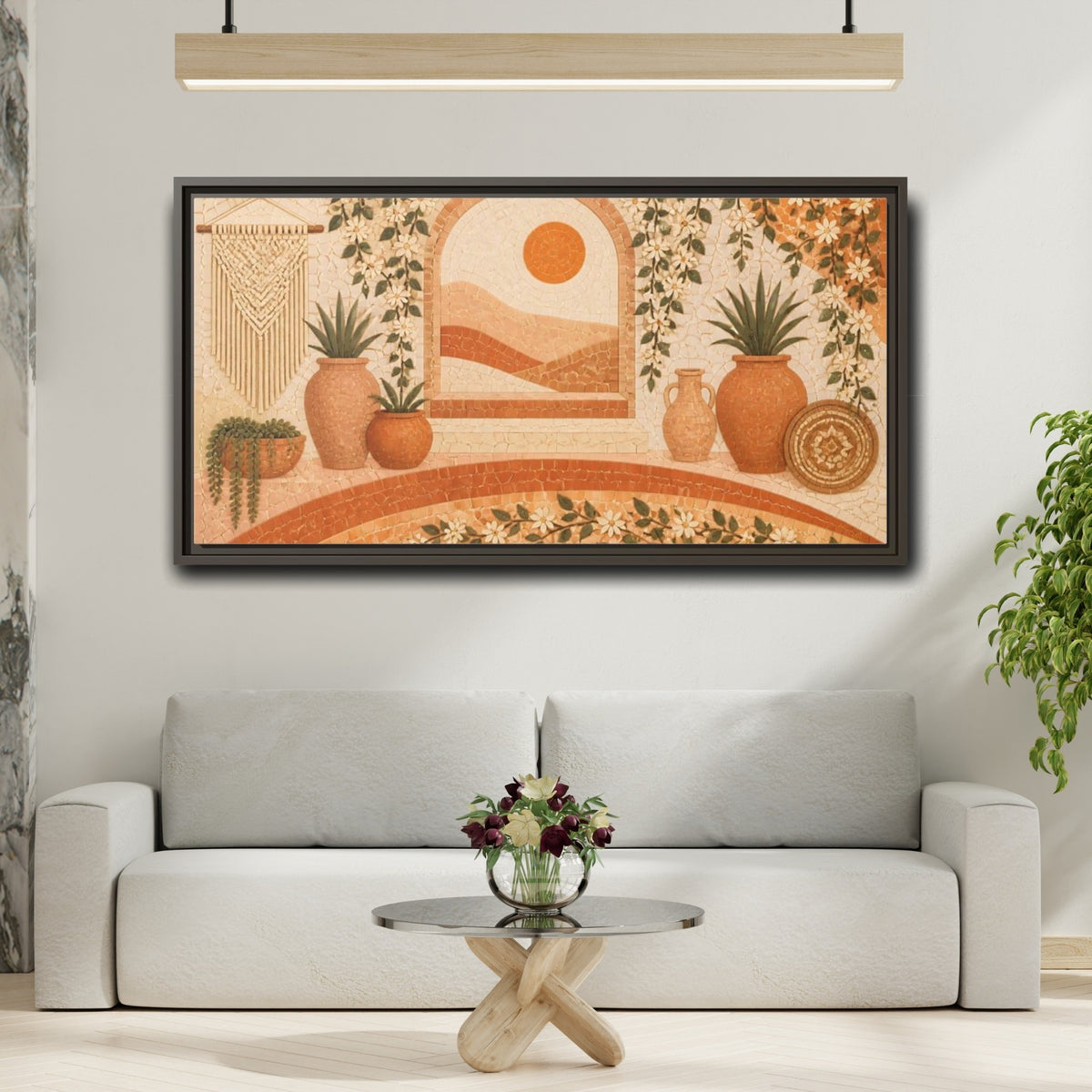 Mockup 2. Terracotta Potted Plants shown as framed canvas print