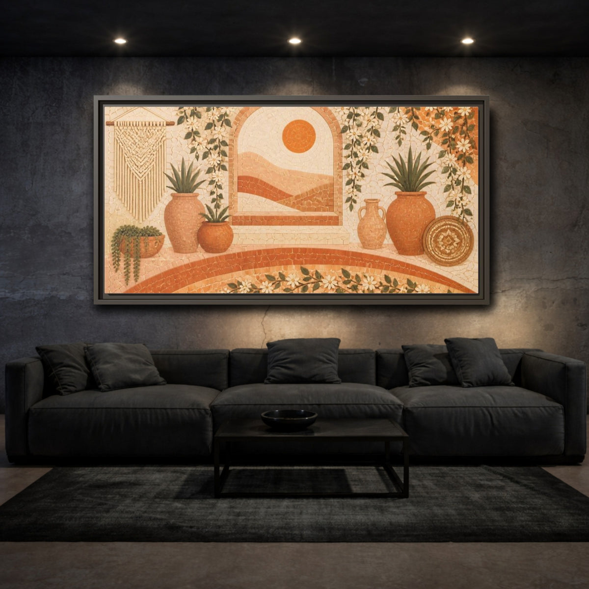 Mockup 3. Terracotta Potted Plants shown as framed canvas print