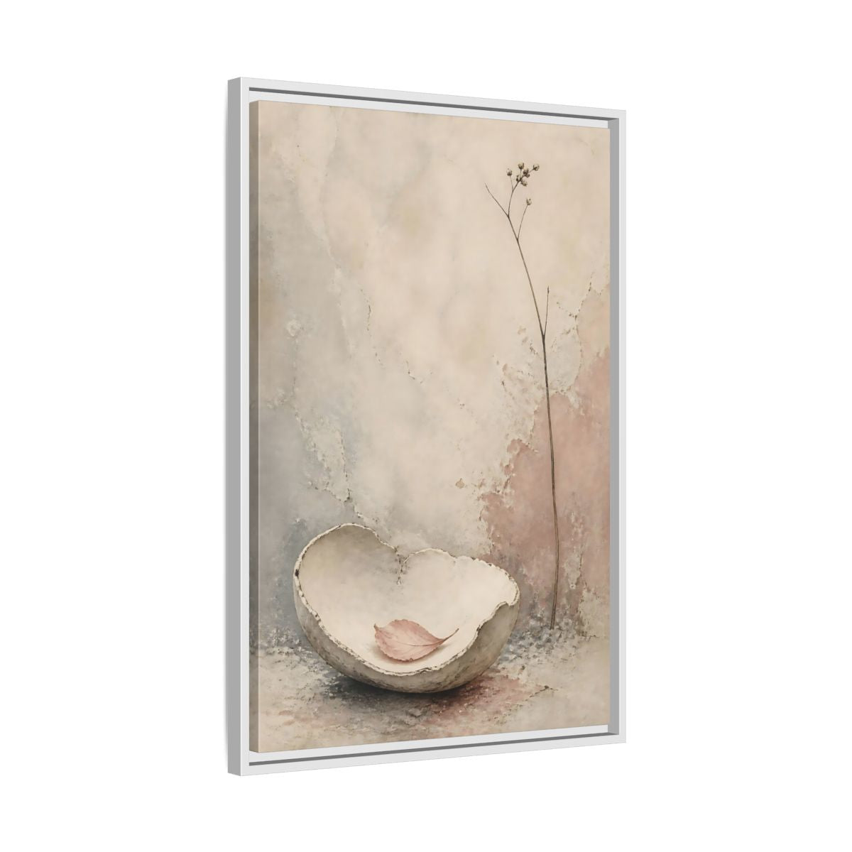Side Mockup 10. Textured Bowl And Leaf shown as framed canvas print