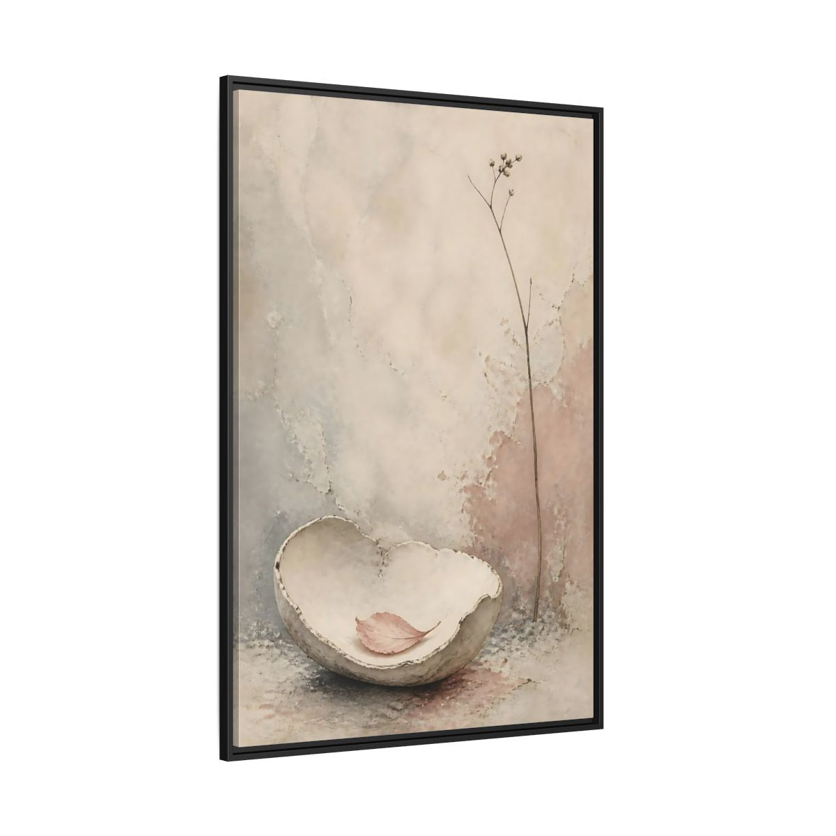 Side Mockup 12. Textured Bowl And Leaf shown as framed canvas print