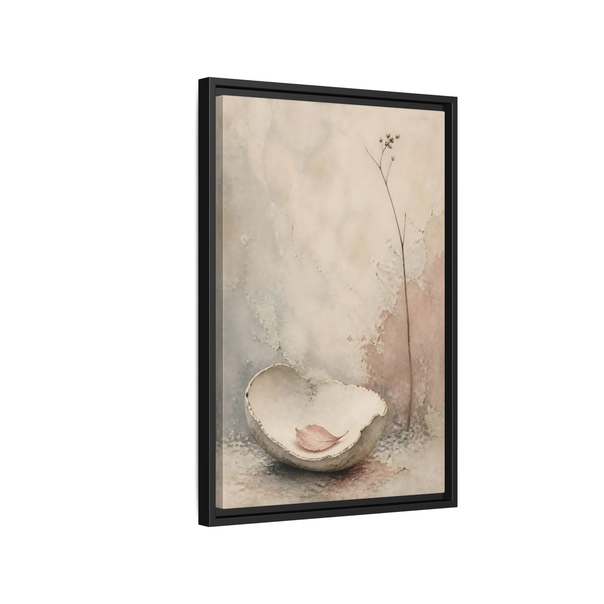 Side Mockup 3. Textured Bowl And Leaf shown as framed canvas print