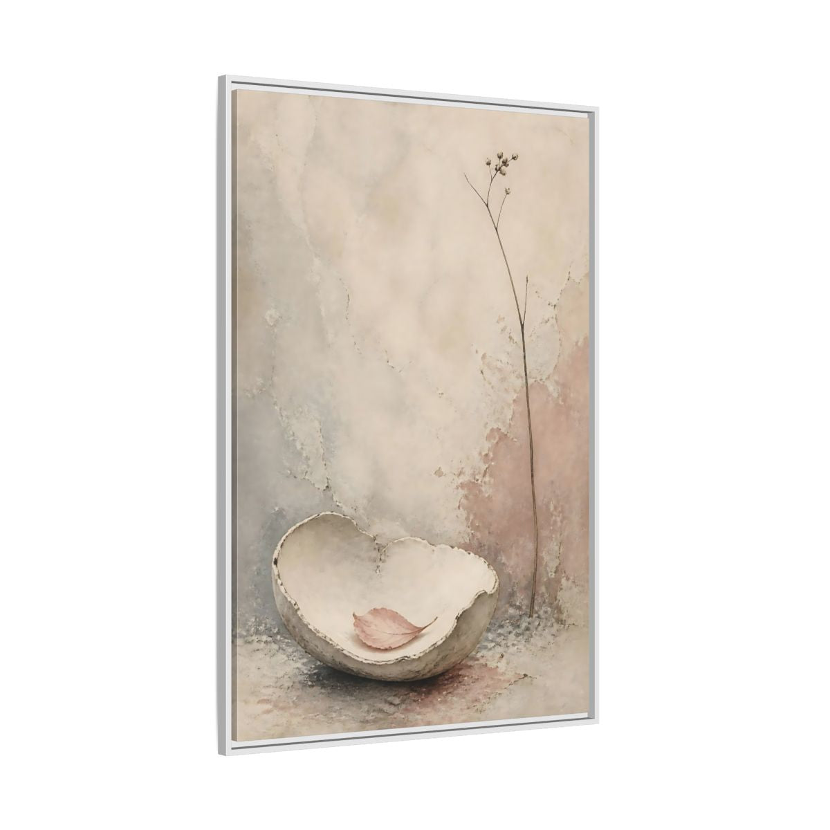 Side Mockup 7. Textured Bowl And Leaf shown as framed canvas print